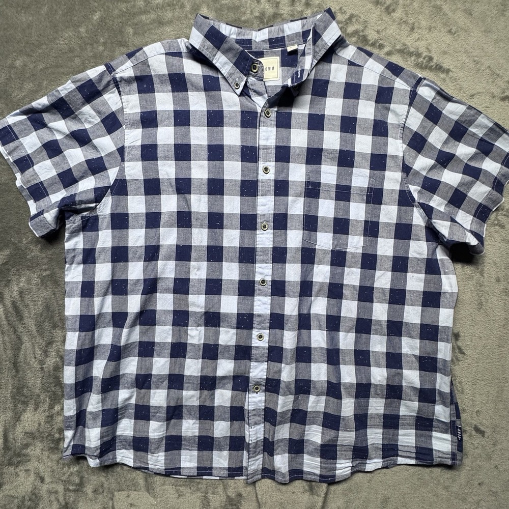 ROWM Mens‎ Short Sleeve Button Down Shirt 2XB Big Tall Blue Gingham Plaid